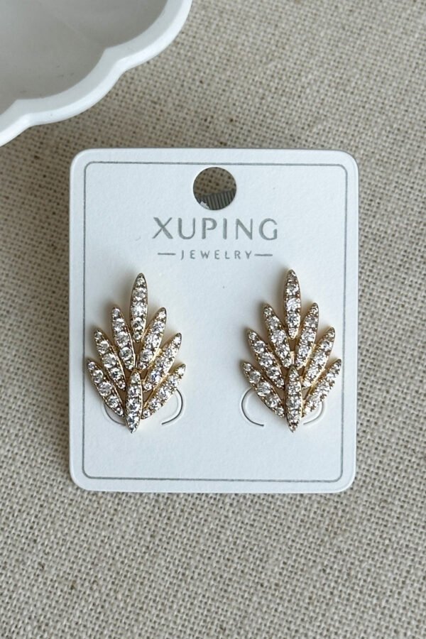 Xuping 14K Taşlı Yaprak Vidalı Kadın Küpe – Kararmaz | Kadın Takı Xuping Küpe