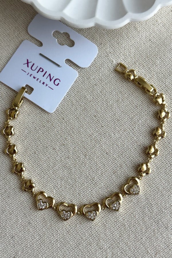 Alternative view of Xuping Taşlı Kalpli Zincir Kadın Bileklik – 17+2 cm | Altın Renk Kararmaz Xuping Takı