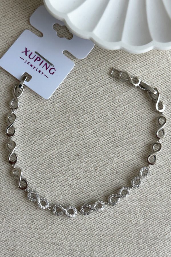 Xuping Taşlı Sonsuzluk Zincir Kadın Bileklik – 17+2 cm | Gümüş Renk Kararmaz Xuping Takı