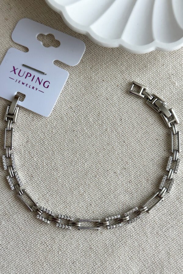 Xuping Taşlı Dikdörtgen Zincir Kadın Bileklik – 17+2 cm | Gümüş Renk Kararmaz Xuping Takı