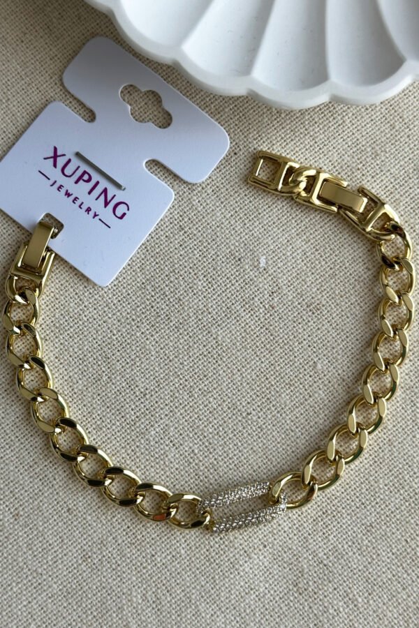 Xuping 14K Açık Zincir Taşlı U Kadın Bileklik – 17+2 cm | Altın Renk Kararmaz Xuping Takı