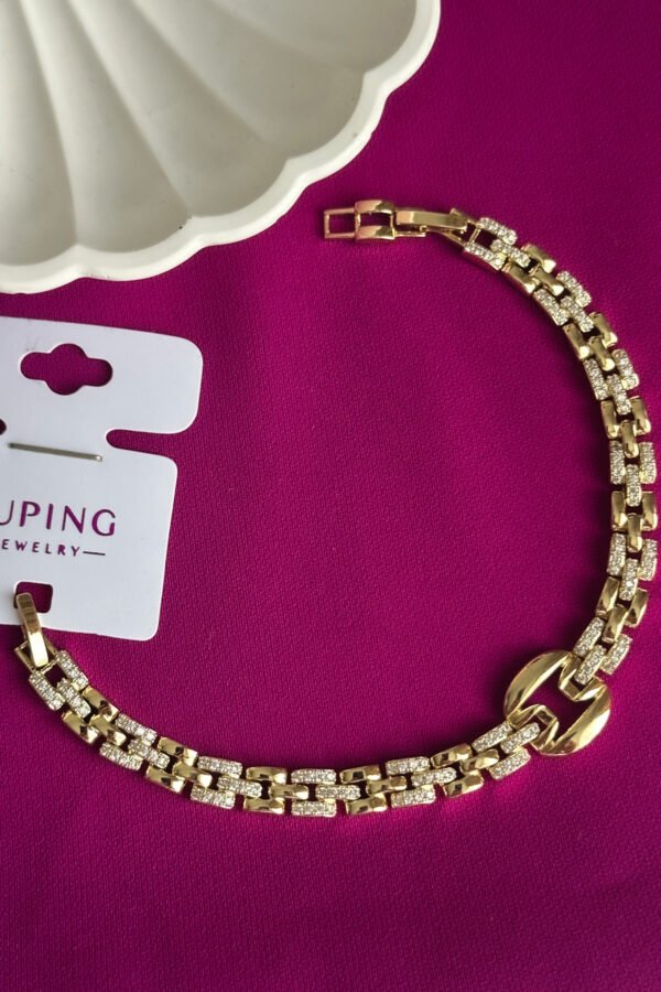 Xuping 14K Geçmeli Zincir Taşlı Kadın Bileklik – 17+2 cm | Altın Renk Kararmaz Xuping Takı