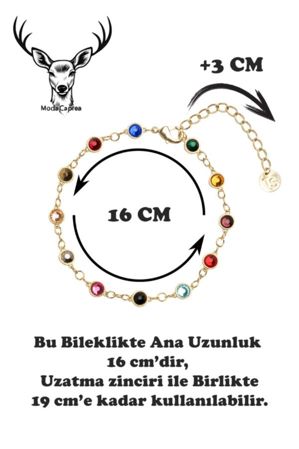 Alternative view of Xuping Renkli Taşlı Kare Kadın Bileklik – 16+3 cm | Gümüş Renk Kararmaz Xuping Takı