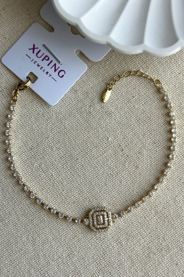 Xuping 14K Taşlı Baget Aralıklı Su Yolu Kadın Bileklik – 17+3 cm | Altın Renk Kararmaz Xuping Takı