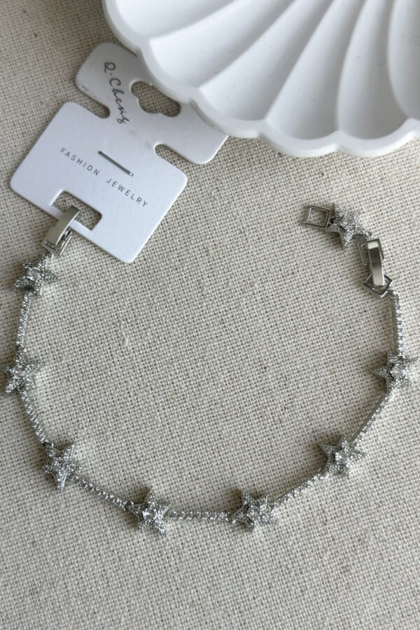 Cheng Taşlı Yıldız Model Kadın Bileklik – 17+2 cm | Gümüş Renk Kararmaz VIP Takı