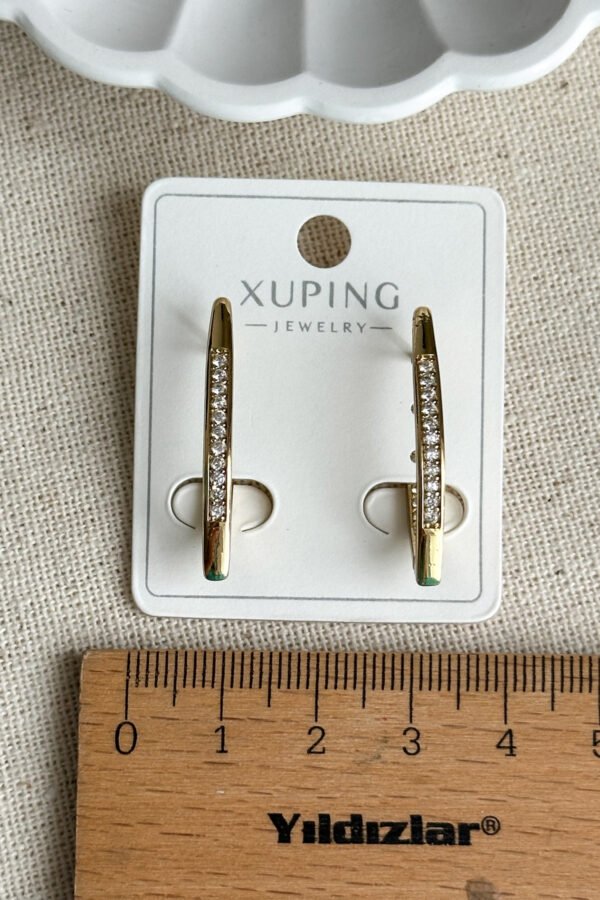 Alternative view of Xuping 14K Su yolu V Çift Taraflı Kadın Küpe – Kararmaz | Kadın Takı Xuping Küpe