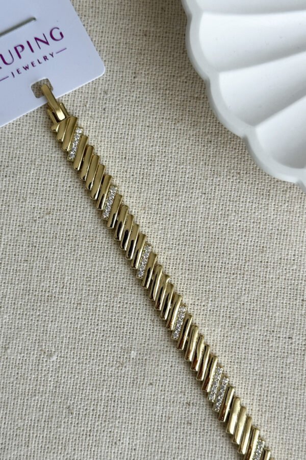 Xuping 14k 17 2 Cm Çizgili Taşlı Kadın Bileklik – Altın Renk | Kararmaz Şık Çelik Takı