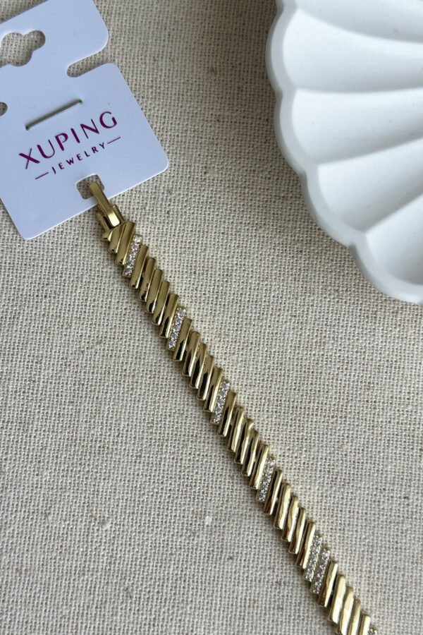 Alternative view of Xuping 14k 17 2 Cm Çizgili Taşlı Kadın Bileklik – Altın Renk | Kararmaz Şık Çelik Takı
