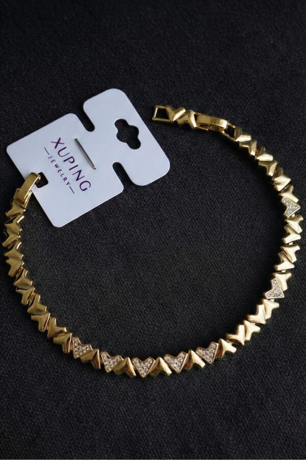 Xuping 14K 17+2 cm Taşlı Kalpli Zincir Kadın Bileklik Kadın Karamaz Bileklik Xuping Bileklik
