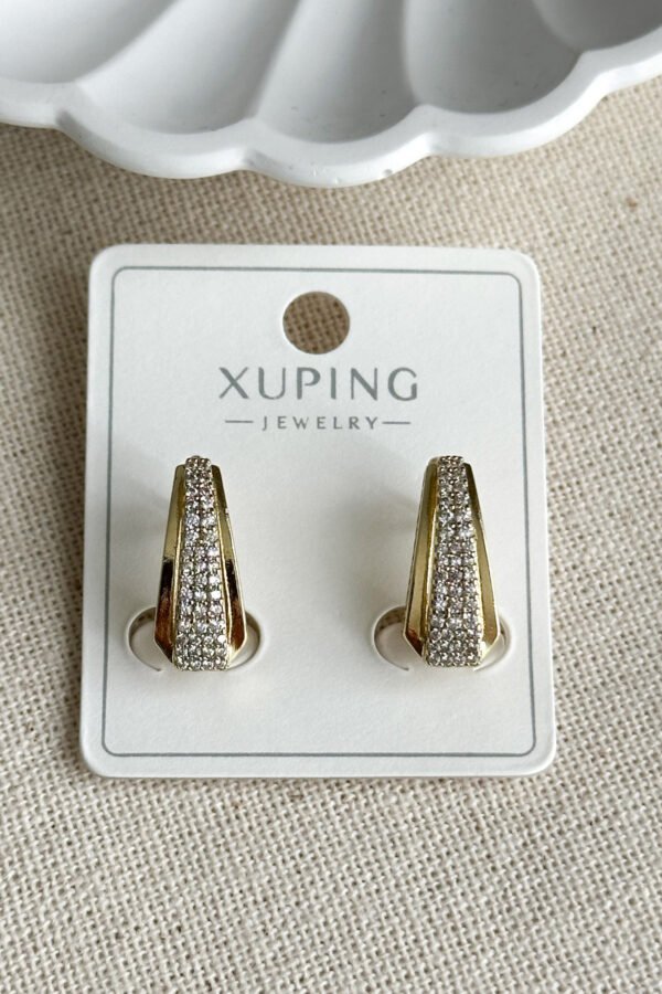 Xuping 14K Taşlı V Kadın Küpe – Kararmaz | Kadın Takı Xuping Küpe