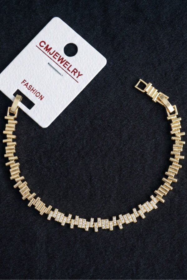 CM 14K Çubuklu Taşlı Yıldızlı Kadın Bileklik – 17+2 cm | Altın Renk Kararmaz CM Takı