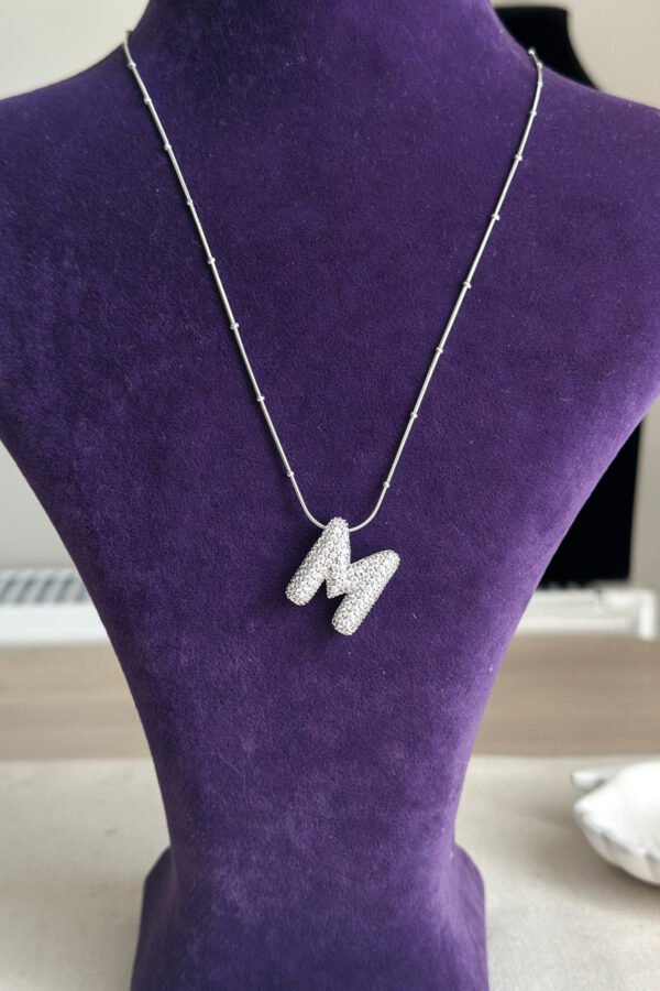 Çelik Taşlı Harf Kolye - 45 cm | Kararmaz Kadın Takı Çelik Kadın Kolye