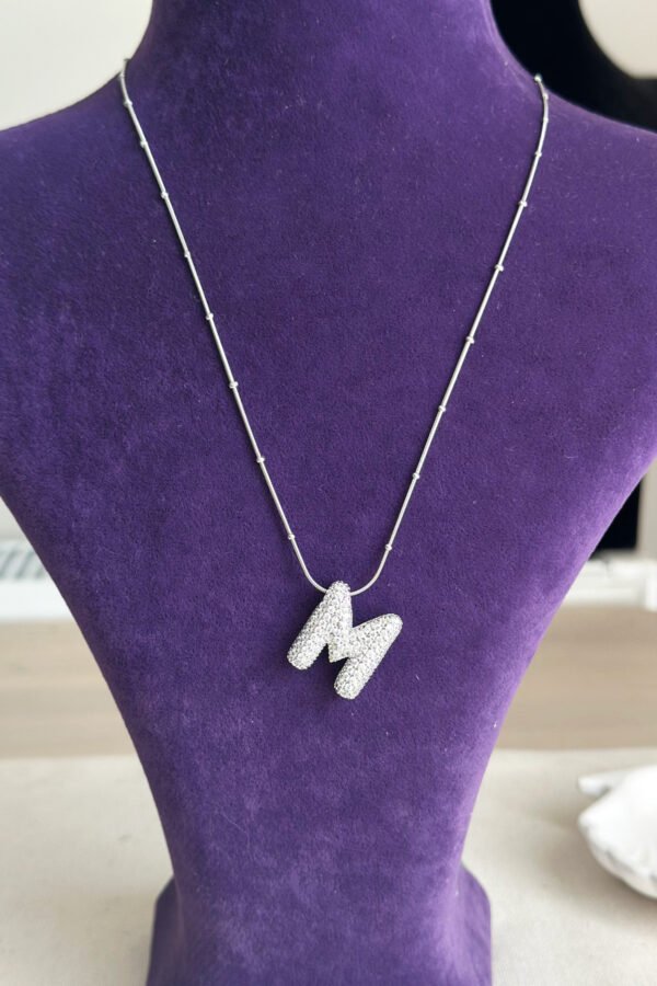 Alternative view of Çelik Taşlı Harf Kolye - 45 cm | Kararmaz Kadın Takı Çelik Kadın Kolye