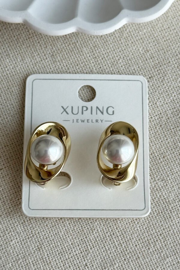 Xuping 14K Asimetrik İncili Klipsli Kadın Küpe – Kararmaz | Kadın Takı Xuping Küpe