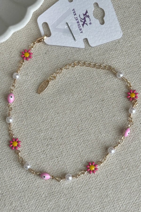 Caprea Pirinç 22 cm+ 5 cm Kırmızı Çiçekli Halhal Kararmaz Kadın Renkli Halhal