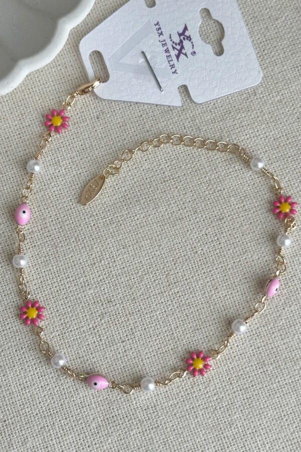 Alternative view of Caprea Pirinç 22 cm+ 5 cm Kırmızı Çiçekli Halhal Kararmaz Kadın Renkli Halhal