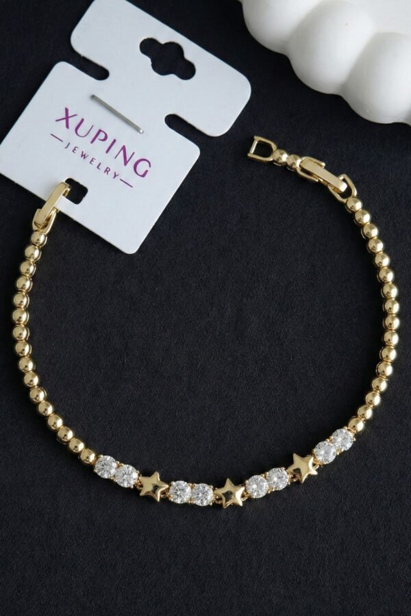 Alternative view of Xuping 14K Yıldızlı Taşlı Kadın Bileklik – 17+2 cm | Altın Renk Kararmaz Xuping Takı