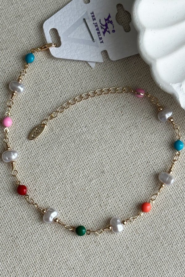 Caprea Pirinç 22 cm+ 5cm Renkli Taşlı Halhal Kararmaz Kadın Renkli Halhal