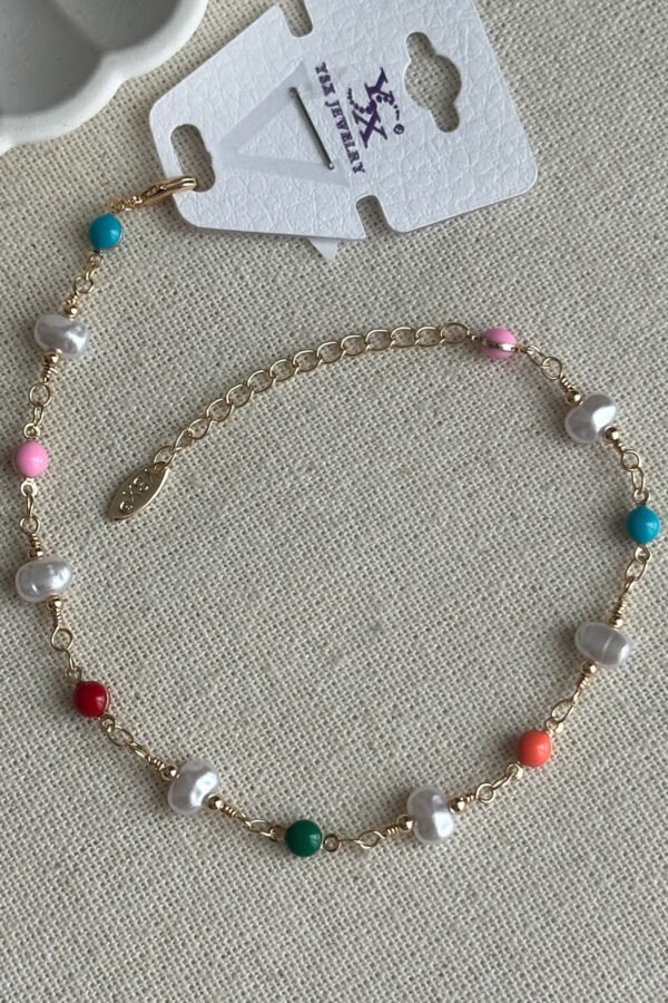 Alternative view of Caprea Pirinç 22 cm+ 5cm Renkli Taşlı Halhal Kararmaz Kadın Renkli Halhal