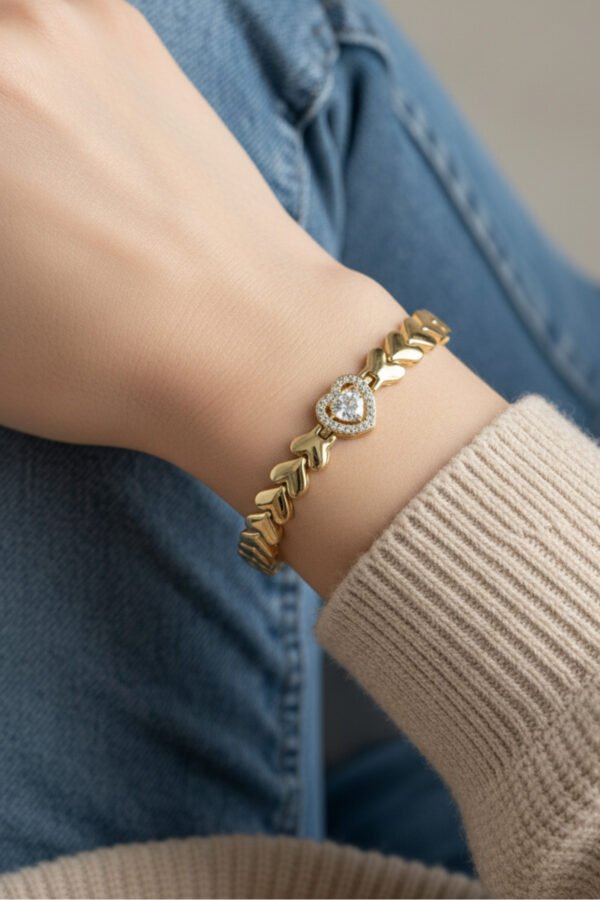 Alternative view of Xuping 14K 17+2 cm Kalpli Taşlı Zincir Kadın Bileklik Kadın Karamaz Bileklik Xuping Bileklik