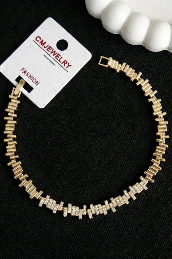 Alternative view of CM 14K Çubuklu Taşlı Yıldızlı Kadın Bileklik – 17+2 cm | Altın Renk Kararmaz CM Takı