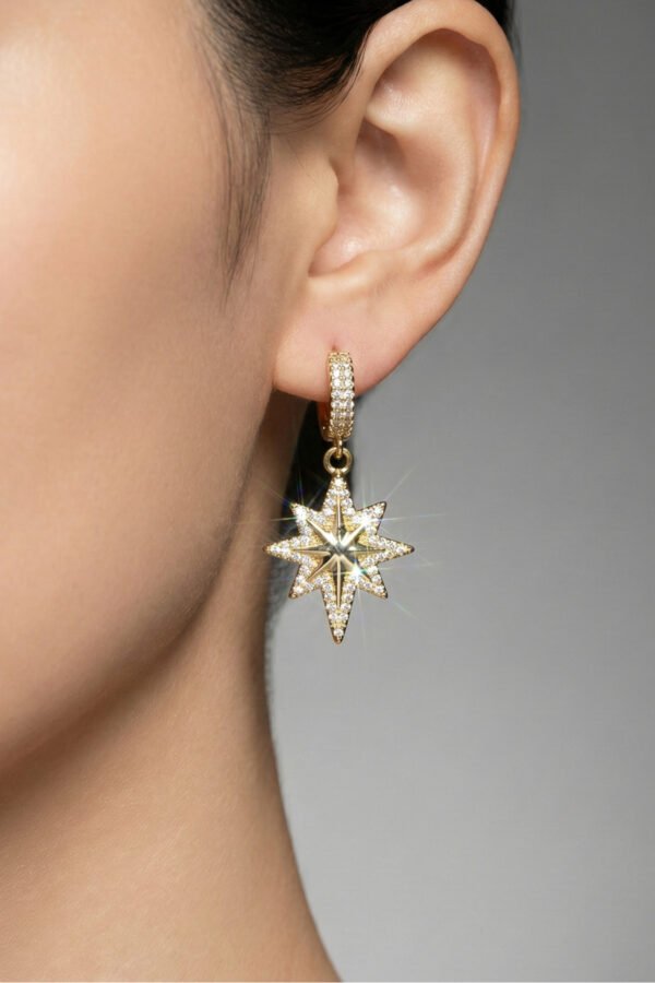 Çelik Taşlı Kuyup Yıldızı Taşlı Klipsli Kadın Küpe Kararmaz Kadın Takı Çelik Küpe