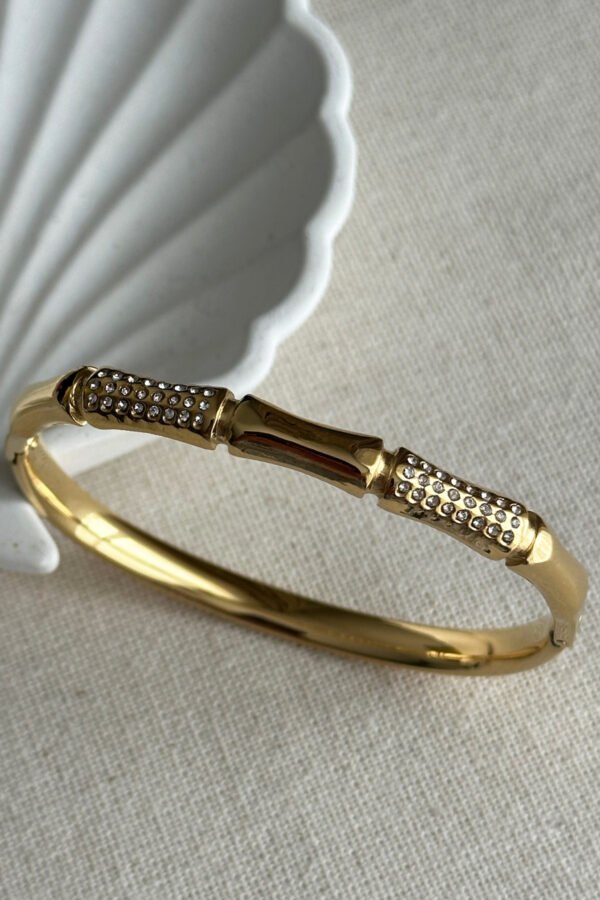 Alternative view of Çelik 18 cm 22 K Kemik Taşlı Kadın Kelepçe Bileklik Kadın Kelepçe Karamaz Bileklik