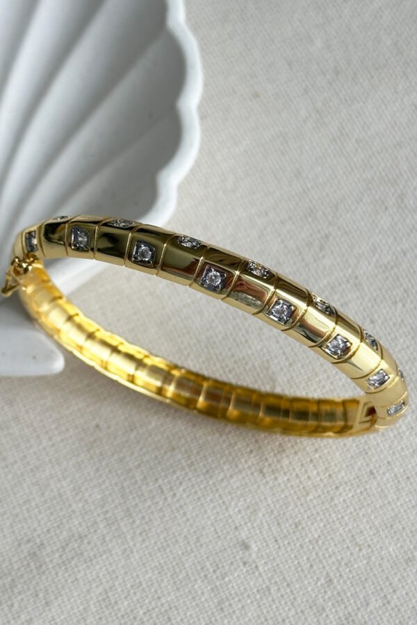 Pirinç 18cm 22 K Taşlı Kadın Kelepçe Bileklik Kadın Kelepçe Karamaz Bileklik