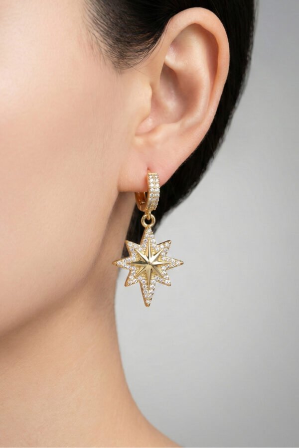 Alternative view of Çelik Taşlı Kuyup Yıldızı Taşlı Klipsli Kadın Küpe Kararmaz Kadın Takı Çelik Küpe