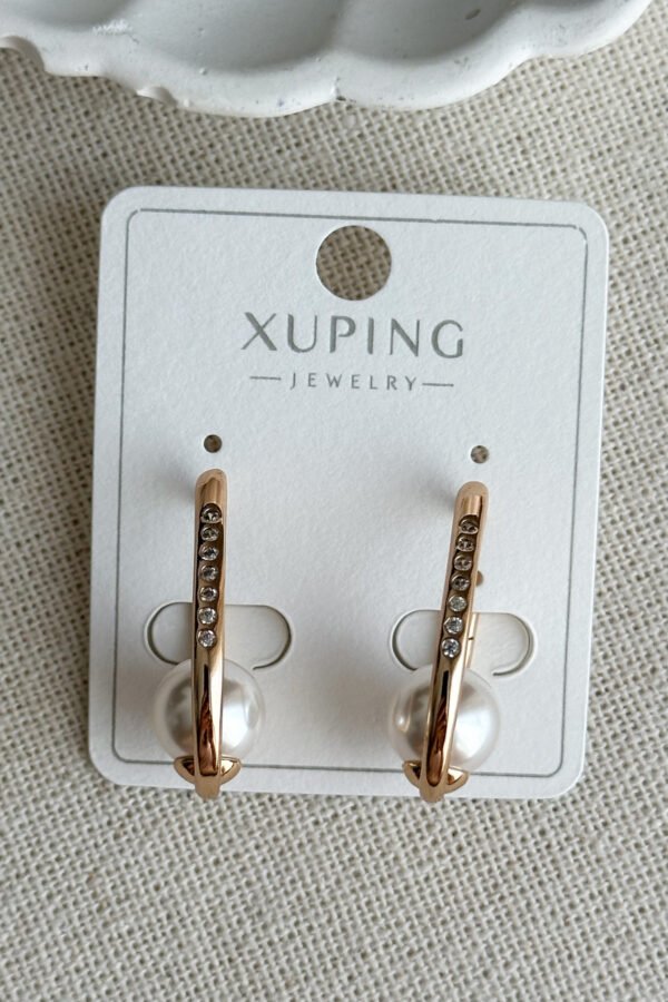 Xuping 18 K Taşı Oval Halka Klipsli İncili Kadın Küpe Kadın Kararmaz Xuping Küpe