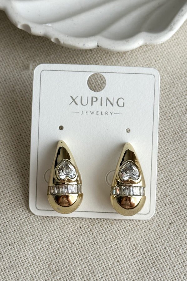 Xuping 14 K Taşlı Kalpli Damla Kadın Küpe Kadın Kararmaz Xuping Küpe