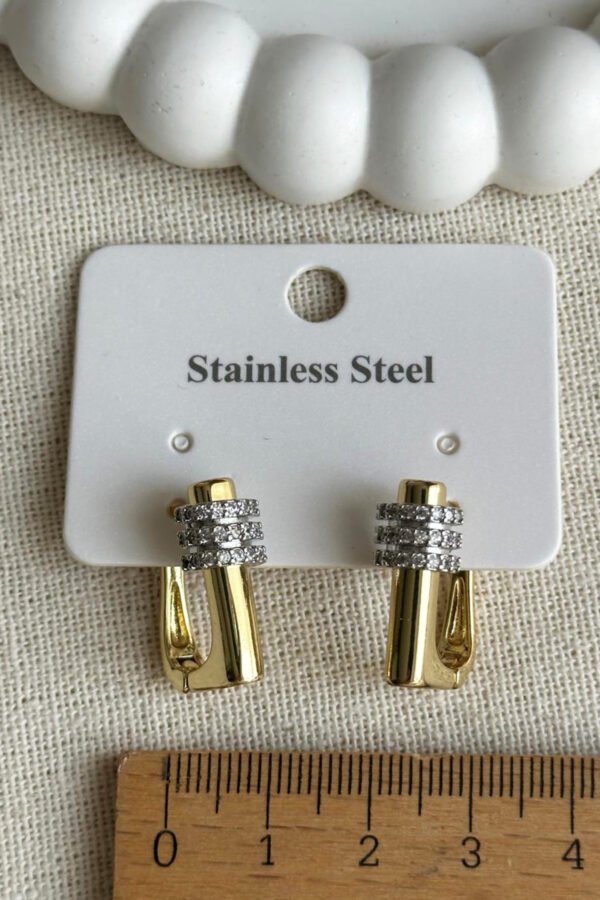 Alternative view of Çelik Taşlı U Klipsli Kadın Küpe Kararmaz Kadın Takı Çelik Küpe