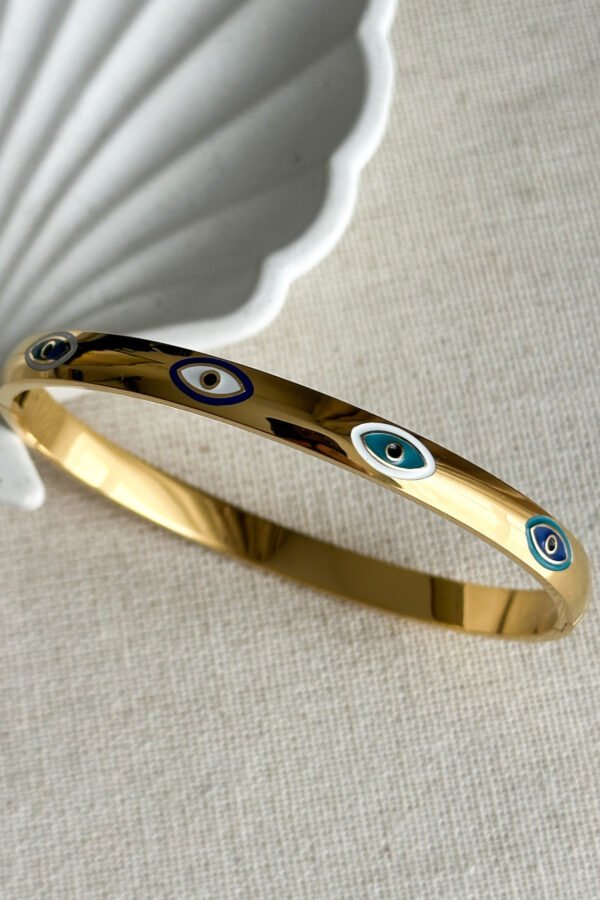 Alternative view of Çelik 18 Cm Çift Taraflı Oval Nazar Göz Kadın Kelepçe Bileklik Kararmaz Kadın Bileklik Kelepçe