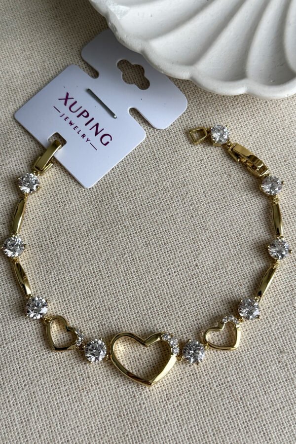 17+2 Cm Xuping 14 K Taşlı Kalpli Kadın Bileklik Kararmaz Kadın Bileklik