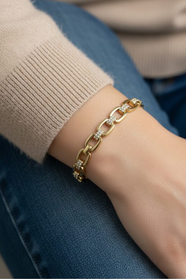 17 2 Cm Xuping 14 K Taşlı Dikdörtgen Kadın Bileklik Kararmaz Kadın Bileklik