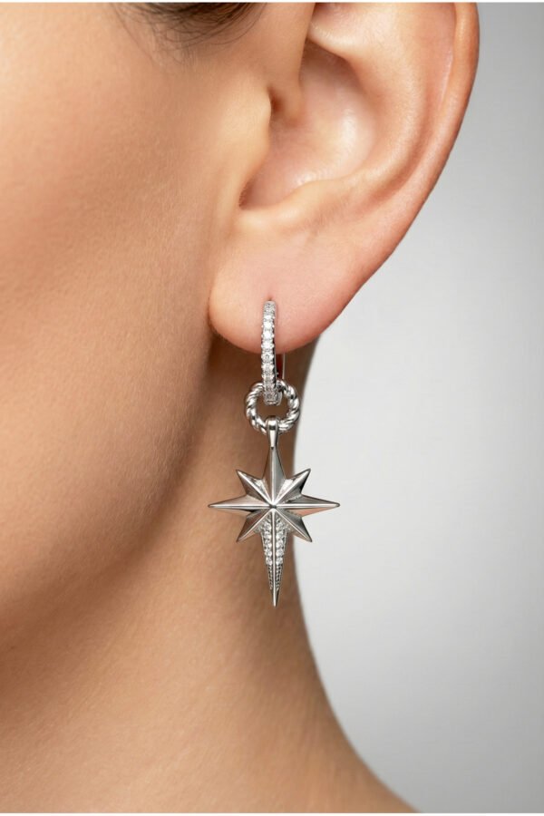 Çelik Taşlı Kutup Yıldızı Klipsli Kadın Küpe Kararmaz Kadın Takı Çelik Küpe