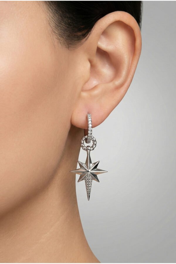 Alternative view of Çelik Taşlı Kutup Yıldızı Klipsli Kadın Küpe Kararmaz Kadın Takı Çelik Küpe