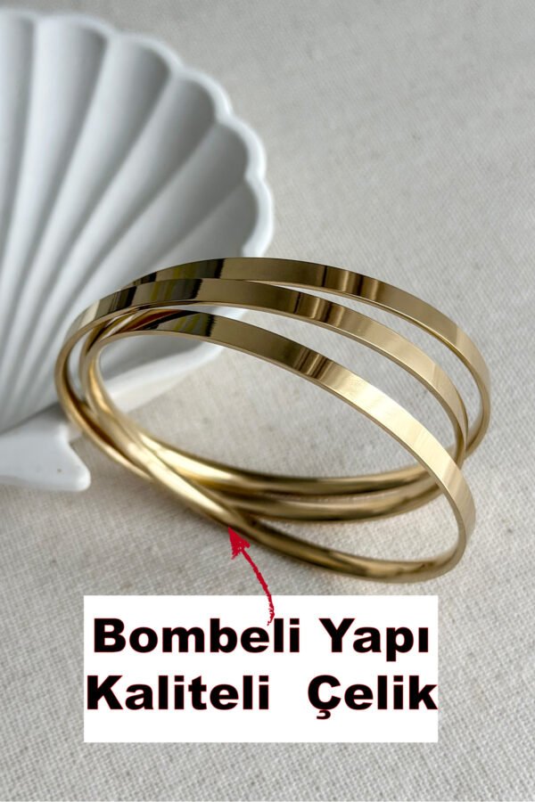 Çelik 18cm Yassı İçi Bombeli Bilezik Kararmaz Kadın Çelik Bilezik
