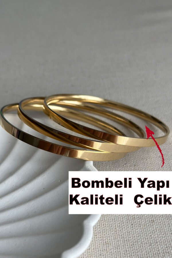 Alternative view of Çelik 18cm Yassı İçi Bombeli Bilezik Kararmaz Kadın Çelik Bilezik
