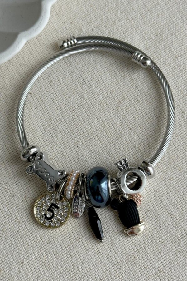 Alternative view of Çelik Charmlı Bileklik 18 cm Siyah Köpek Bileklik Karamaz Kadın Çelik Bileklik