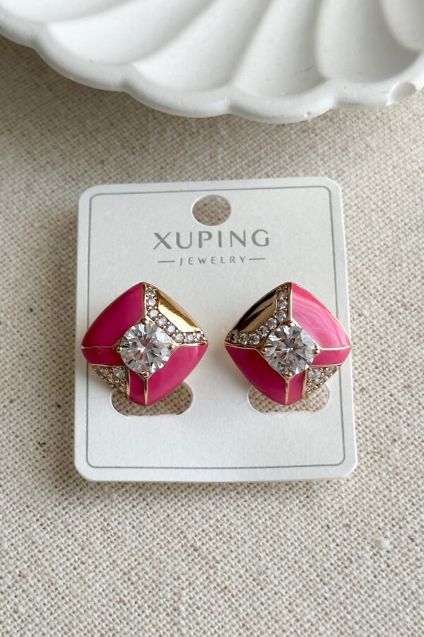Caprea Xuping Pembe Kare Taşlı Kadın Küpe Kadın Xuping Küpe