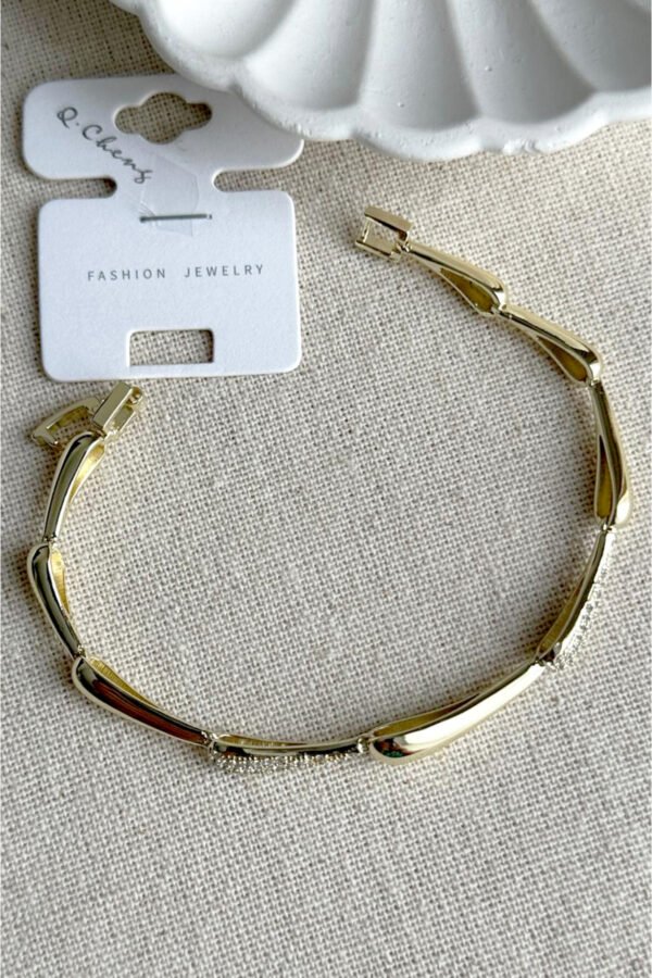 Caprea Pirinç 14 K 18 cm Damla Taşlı Bileklik Kadın Altın Renkli Karamaz Bileklik