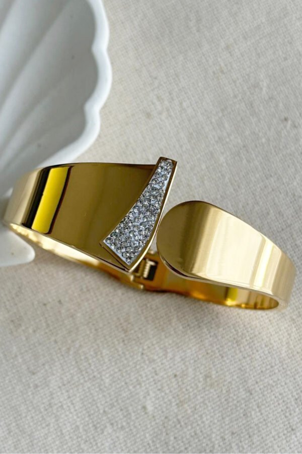 Caprea Çelik 18 Cm Taşlı Asimetril Kadın Kelepçe Kararmaz Kadın Çelik Bileklik