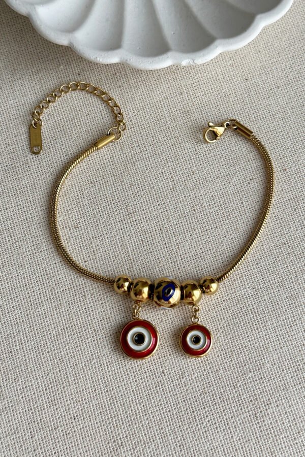 Caprea Çelik 17+5 cm Nazarlı Kırmızı Kadın Bileklik Kararmaz Kadın Çelik Bileklik