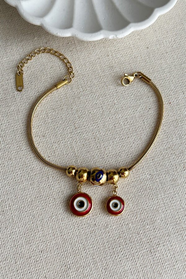 Alternative view of Caprea Çelik 17+5 cm Nazarlı Kırmızı Kadın Bileklik Kararmaz Kadın Çelik Bileklik