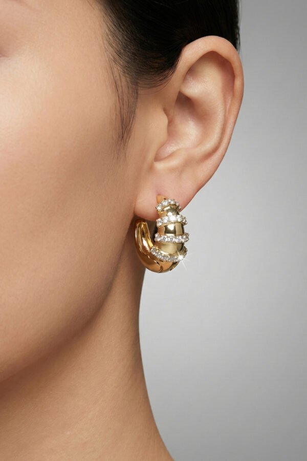 Çelik 14K Taşlı Halka Klipsli Kadın Küpe Kararmaz Kadın Takı Çelik Küpe