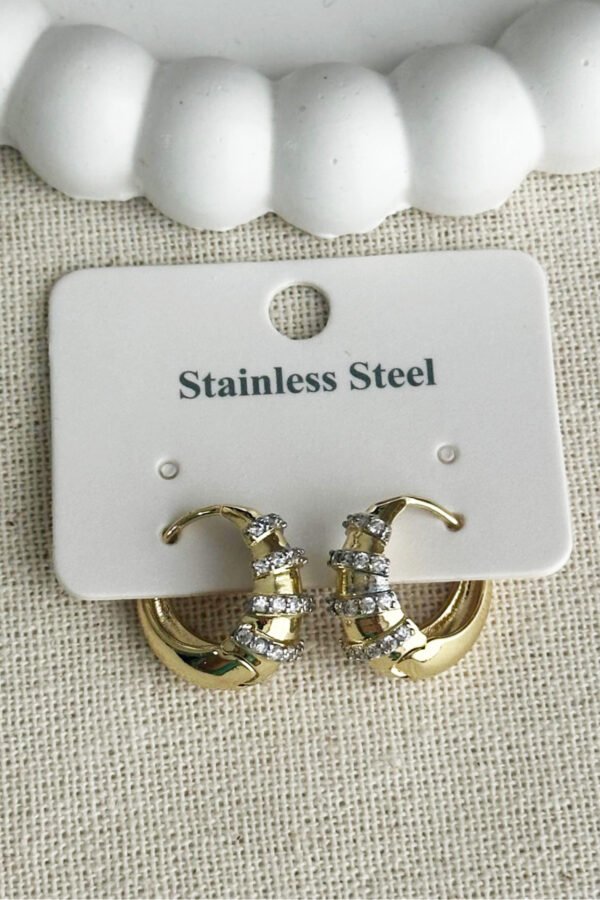 Alternative view of Çelik 14K Taşlı Halka Klipsli Kadın Küpe Kararmaz Kadın Takı Çelik Küpe