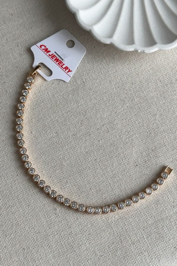 Caprea Pirinç 17 CM CM JEWELRY Sıralı Yuvarlak Taşlı Kadın Bileklik Kararmaz Kadın Bileklik