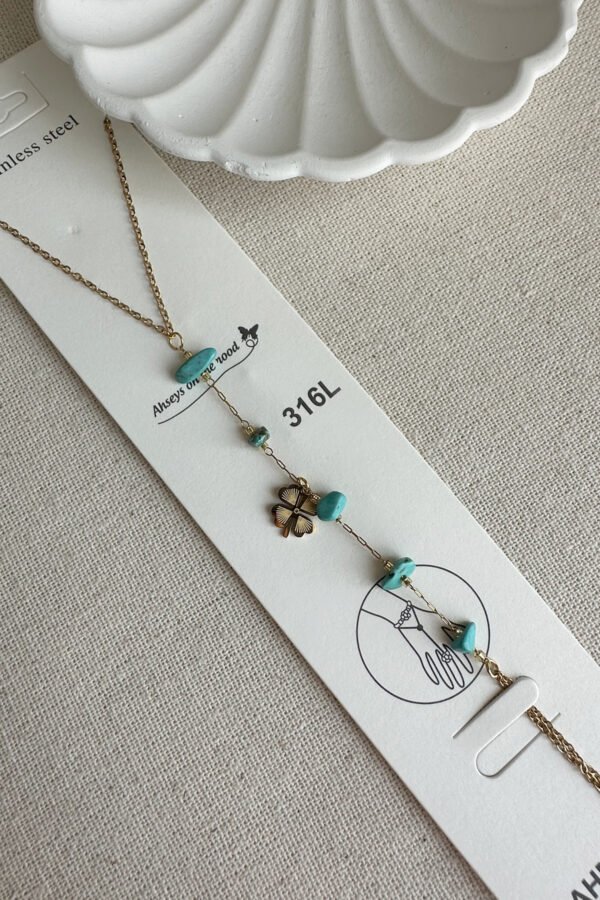 Alternative view of Caprea Çelik Yonca Mavi Taşlı Kadın Şahmeran Bileklik Kararmaz Kadın Bileklik