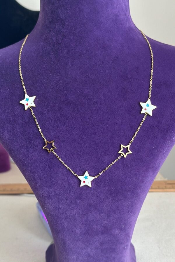 Alternative view of Caprea Çelik 40 + 5 CM Beyaz Yıldız Mineli Kolye Altın Renkli Kararmaz Kadın Kolye